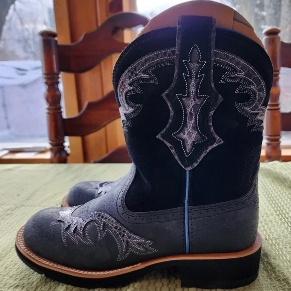 Ariat Showbaby Fatbaby U Turn Cowboy Boots Roughed Black Leather Suede Size 9.5 - Picture 11 of 15